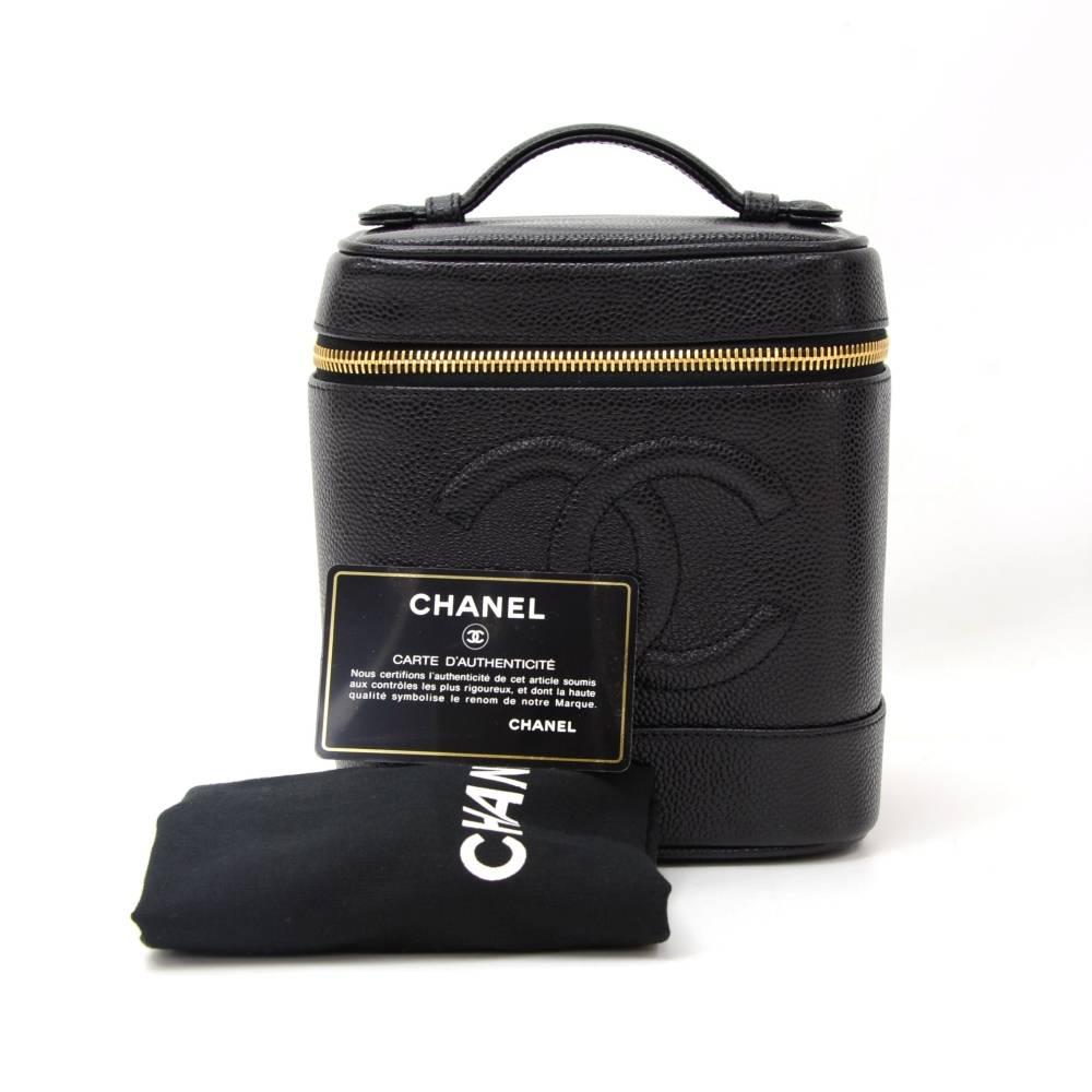 Chanel Vanity Black Caviar Leather Cosmetic Hand Bag  In Excellent Condition In Fukuoka, Kyushu