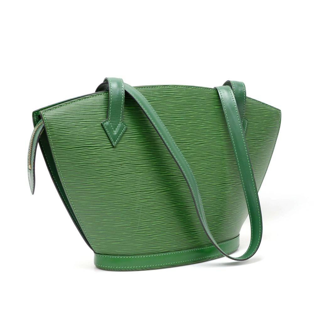 Louis Vuitton Green Epi leather Saint Jacques PM shoulder bag. Main access is secured with brass zipper. Inside has one open pocket and is in beautiful green suede lining. Discontinued item!

Made in: France
Serial Number: VI 1906
Size: 15 x 11.6 x