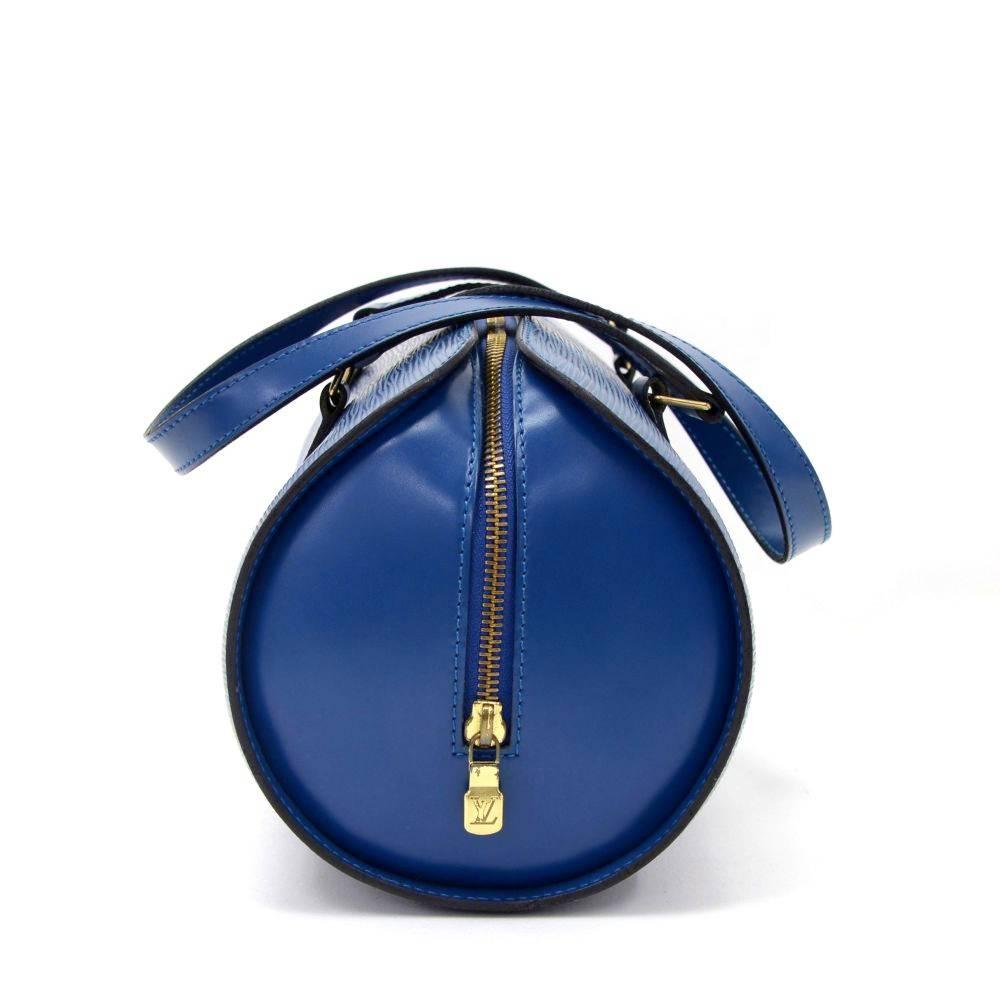 Women's Vintage Louis Vuitton Soufflot Blue Epi Leather Hand Bag + Pouch 