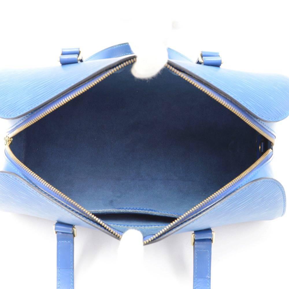 Vintage Louis Vuitton Soufflot Blue Epi Leather Hand Bag + Pouch  6