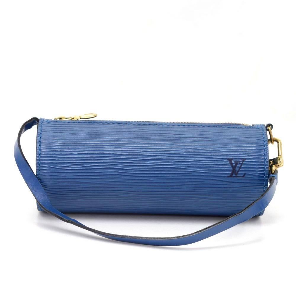 Vintage Louis Vuitton Soufflot Blue Epi Leather Hand Bag + Pouch  3