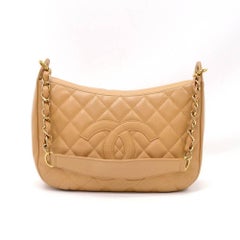 Chanel Beige Quilted Caviar Leather Small Hand Bag