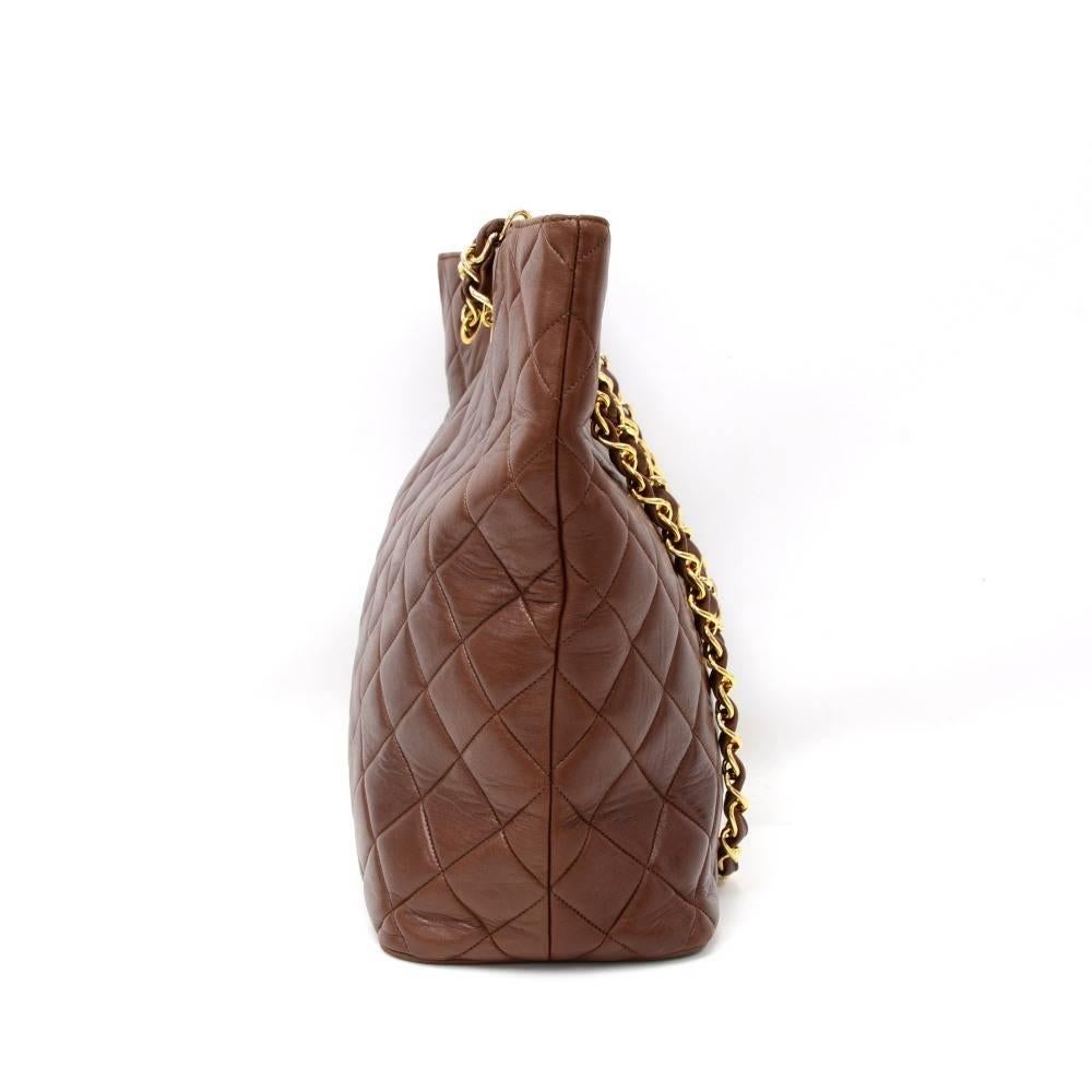 Women's Vintage Chanel Dark Brown Quilted Leather Tote Shoulder Bag