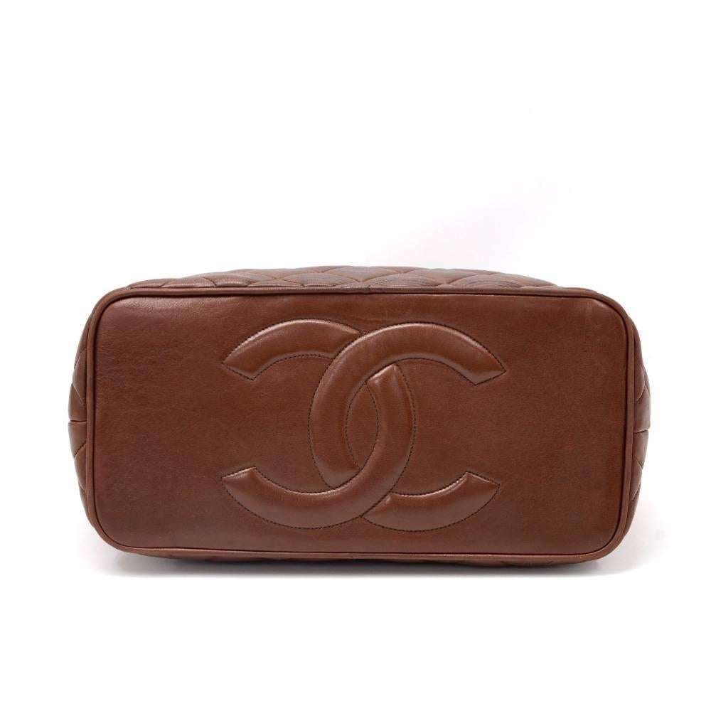 Vintage Chanel Dark Brown Quilted Leather Tote Shoulder Bag 1
