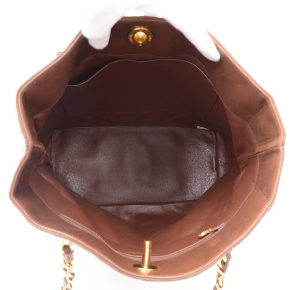 Vintage Chanel Dark Brown Quilted Leather Tote Shoulder Bag 4