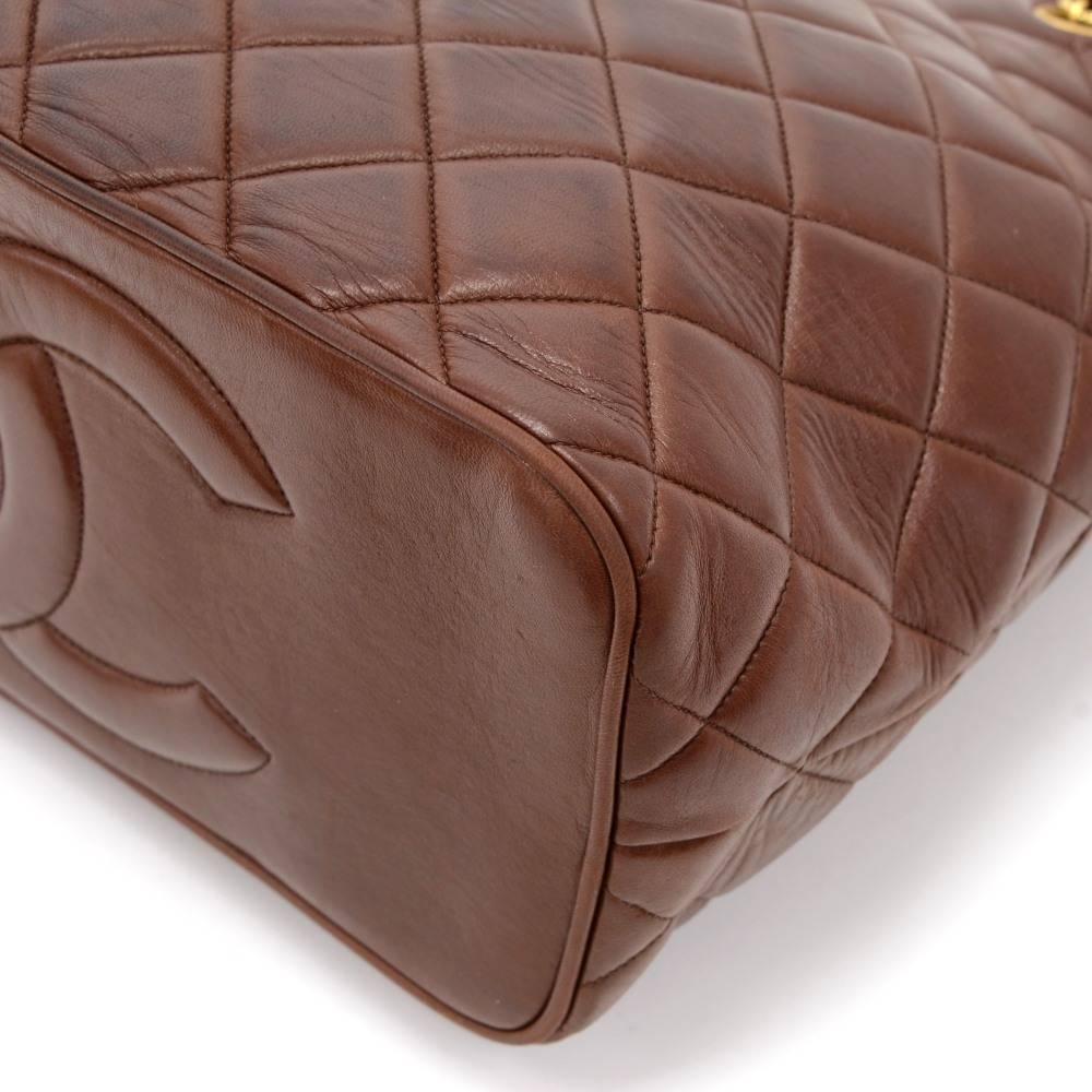 Vintage Chanel Dark Brown Quilted Leather Tote Shoulder Bag 2