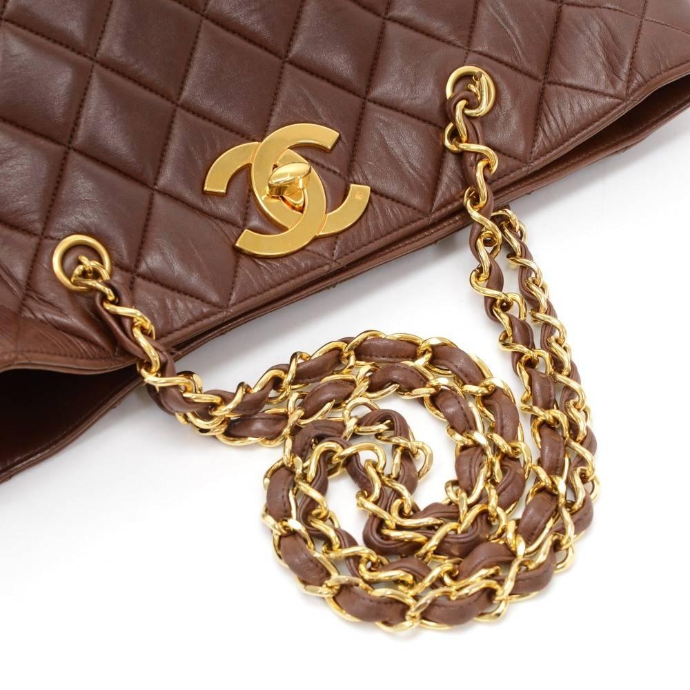 Vintage Chanel Dark Brown Quilted Leather Tote Shoulder Bag 3