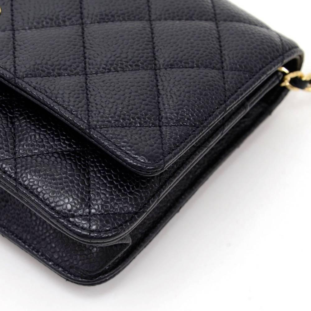 Chanel Black Quilted Caviar Leather Wallet On Long Shoulder Chain 2