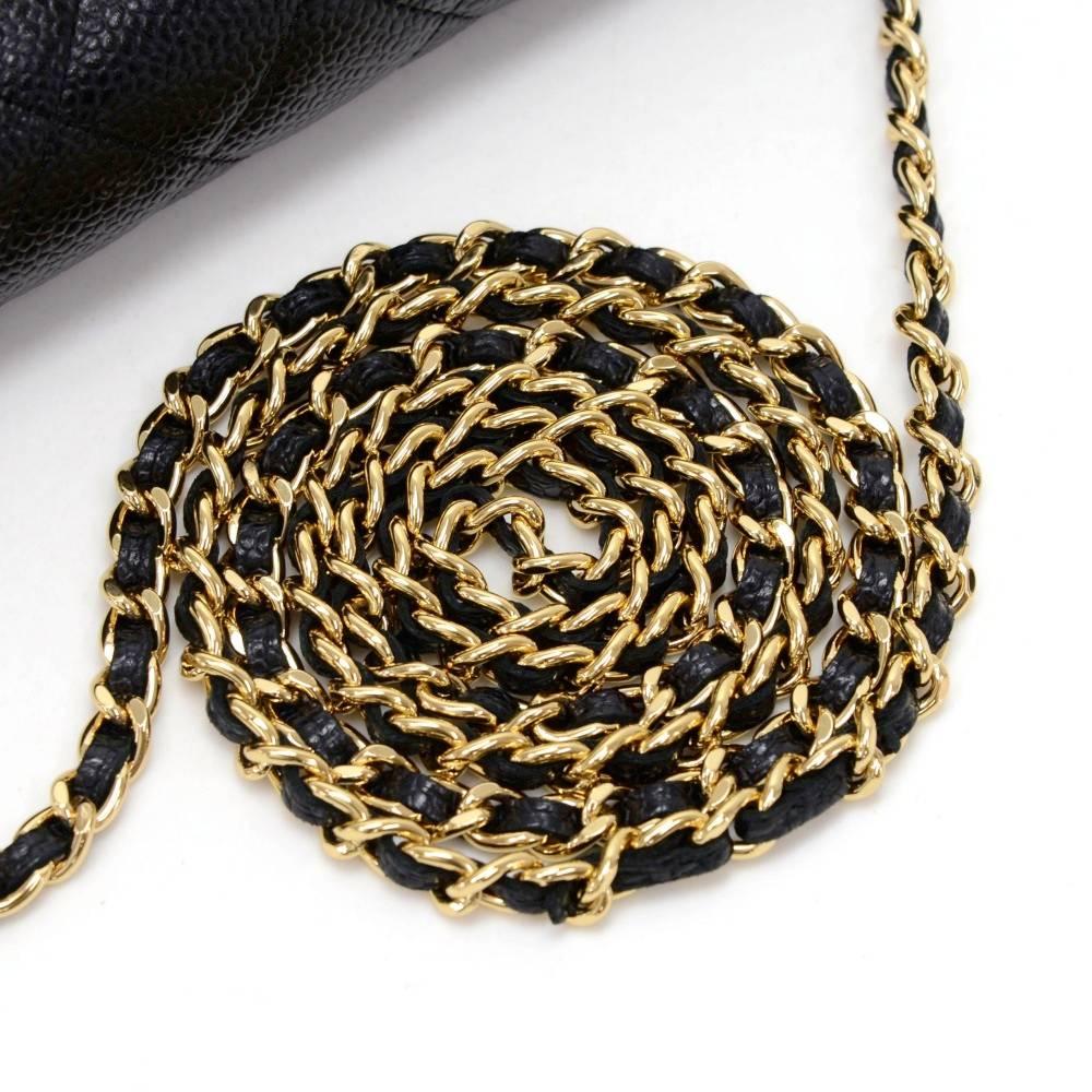 Chanel Black Quilted Caviar Leather Wallet On Long Shoulder Chain 3