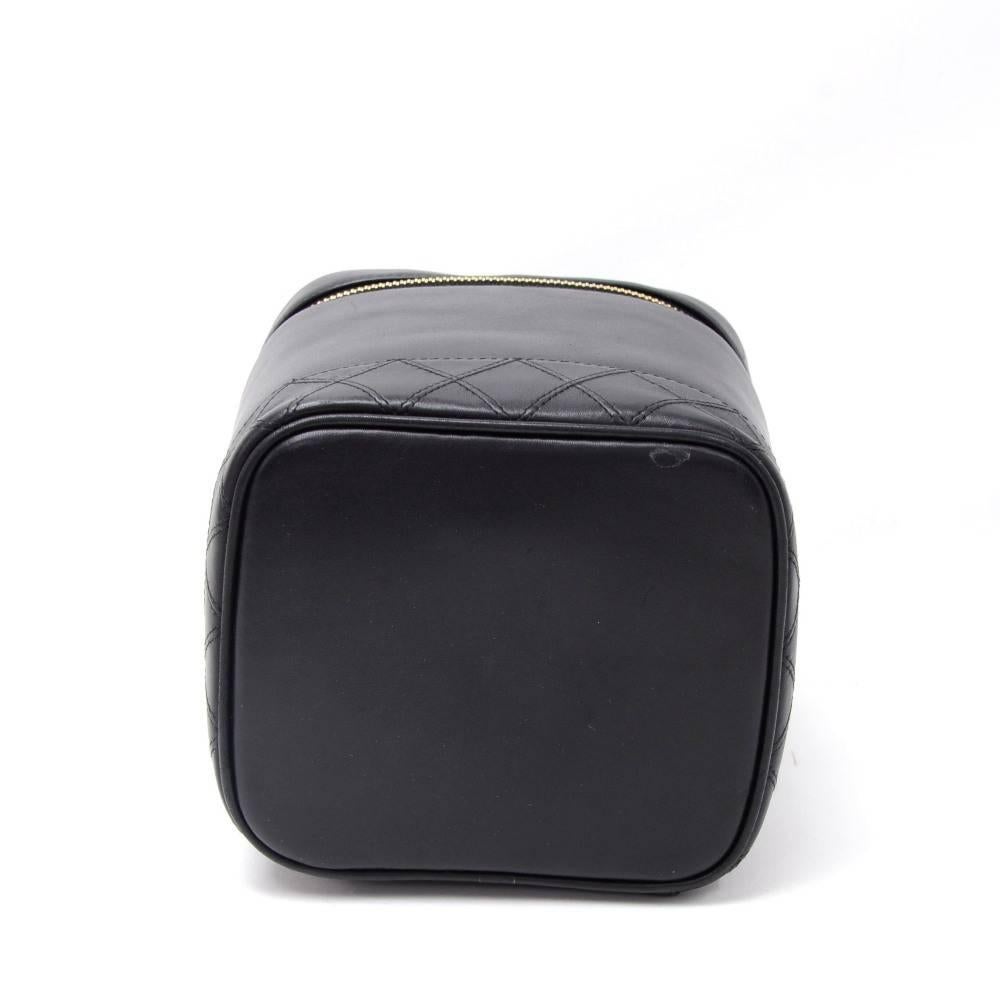 Vintage Chanel Vanity Black Leather Cosmetic Hand Bag 1
