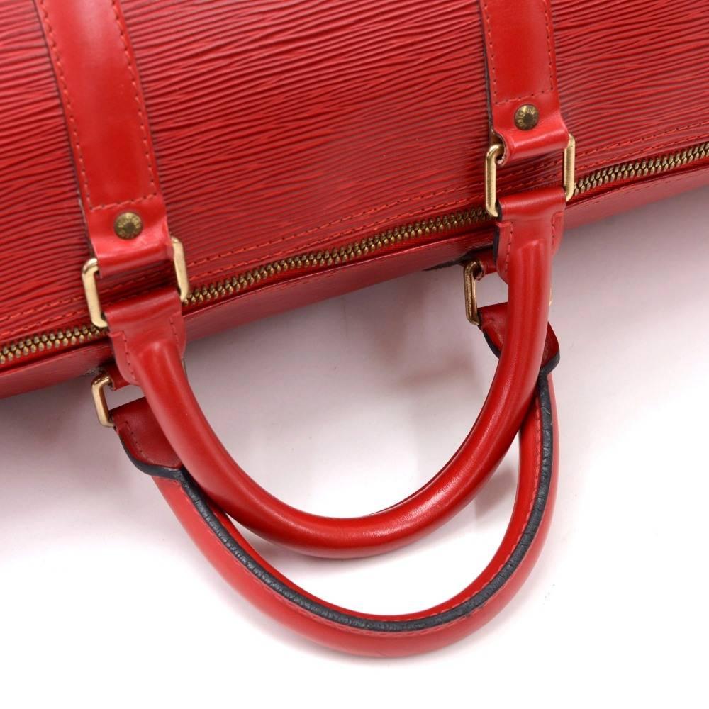 Vintage Louis Vuitton Keepall 50 Red Epi Leather Duffle Travel Bag In Excellent Condition In Fukuoka, Kyushu