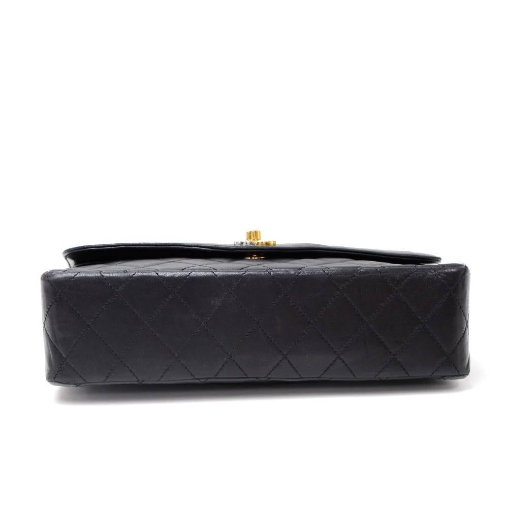 Women's Vintage Chanel 2.55 10inch Double Flap Black Quilted Leather Paris Limited Bag