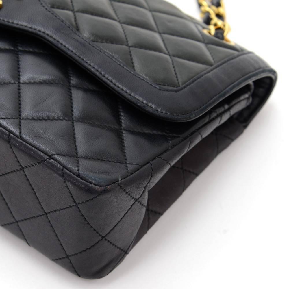 Vintage Chanel 2.55 10inch Double Flap Black Quilted Leather Paris Limited Bag 1