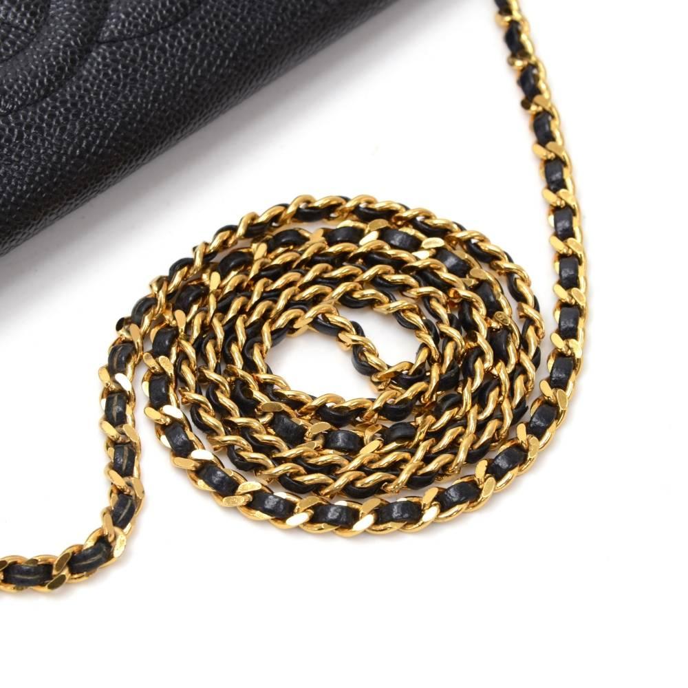 Vintage Chanel Black Caviar Leather Wallet On Long Shoulder Chain 2