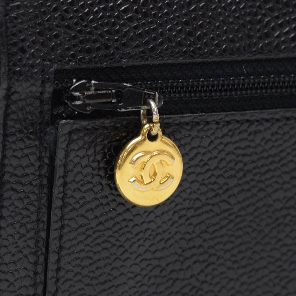 Vintage Chanel Black Caviar Leather Wallet On Long Shoulder Chain 3