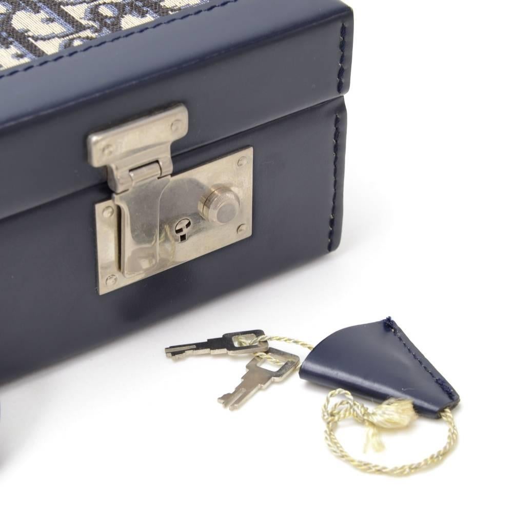 Women's or Men's Vintage Christian Dior Trotter Navy Monogram Cotton x Leather Trunk Briefcase