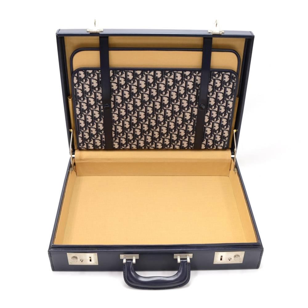Vintage Christian Dior Trotter Navy Monogram Cotton x Leather Trunk Briefcase 2