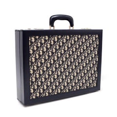 Vintage Christian Dior Trotter Navy Monogram Cotton x Leather Trunk Briefcase