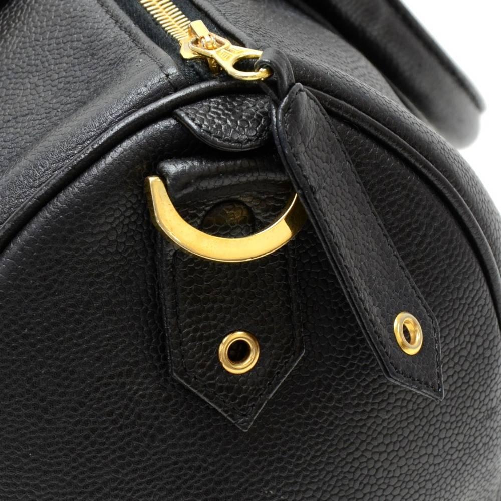 Vintage Chanel Boston Speedy Black Caviar Leather Hand Bag For Sale 1