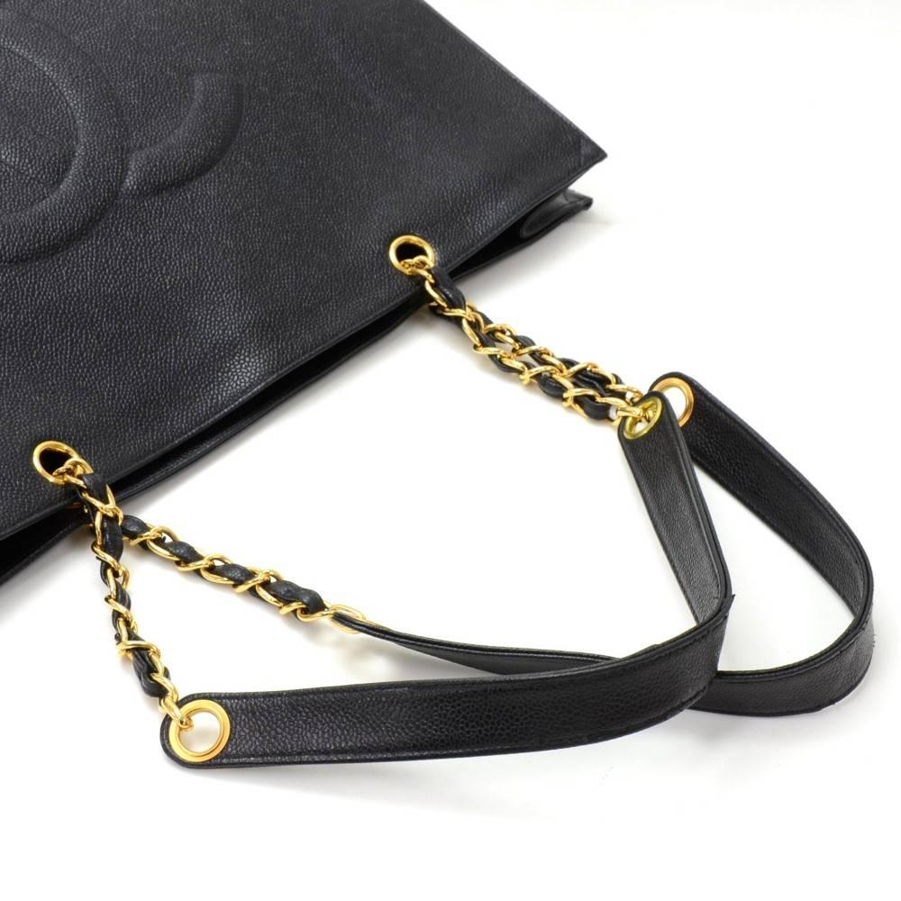 Chanel Jumbo XL Black Caviar Leather Shoulder Shopping Tote Bag 4