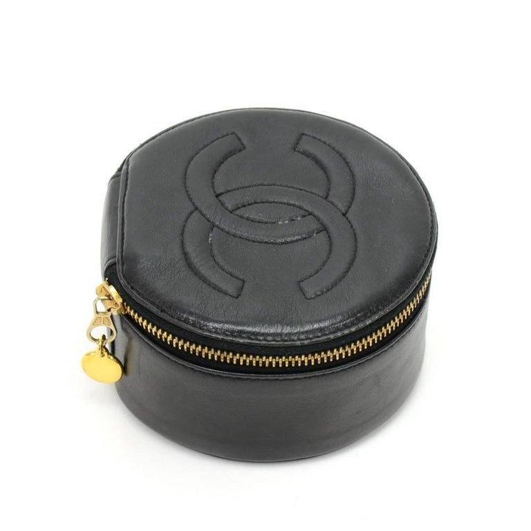 Vintage Chanel Black Leather Jewelry Case Pouch at 1stDibs