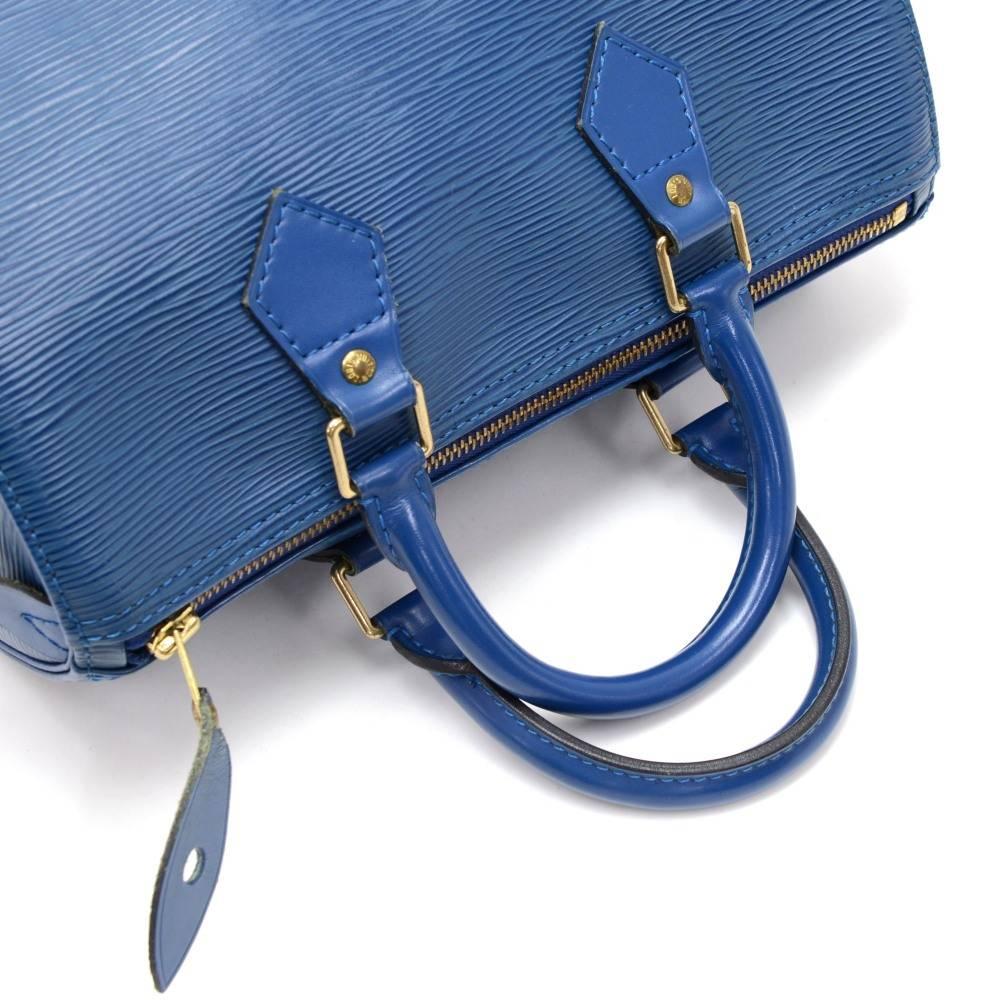 Vintage Louis Vuitton Speedy 25 Blue Epi Leather City Hand Bag For Sale 2