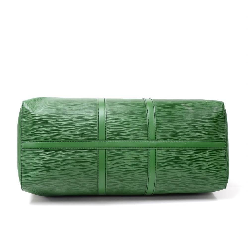 Women's Vintage Louis Vuitton Keepall 55 Green Epi Leather Duffle Travel Bag