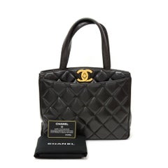 Vintage Chanel 11" Black Quilted Leather Tote Hand Bag