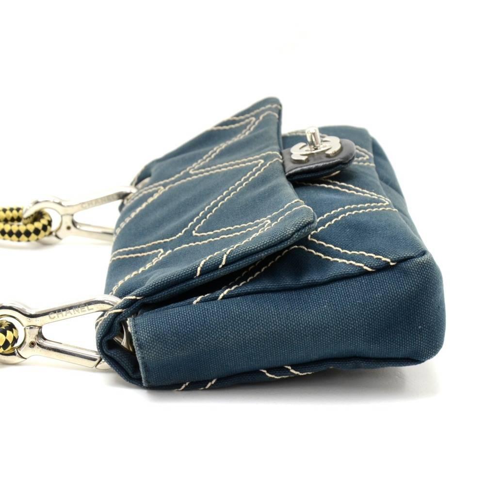 Chanel Navy Quilted Canvas No.5 Charm Flap Mini Hand Bag In Good Condition In Fukuoka, Kyushu