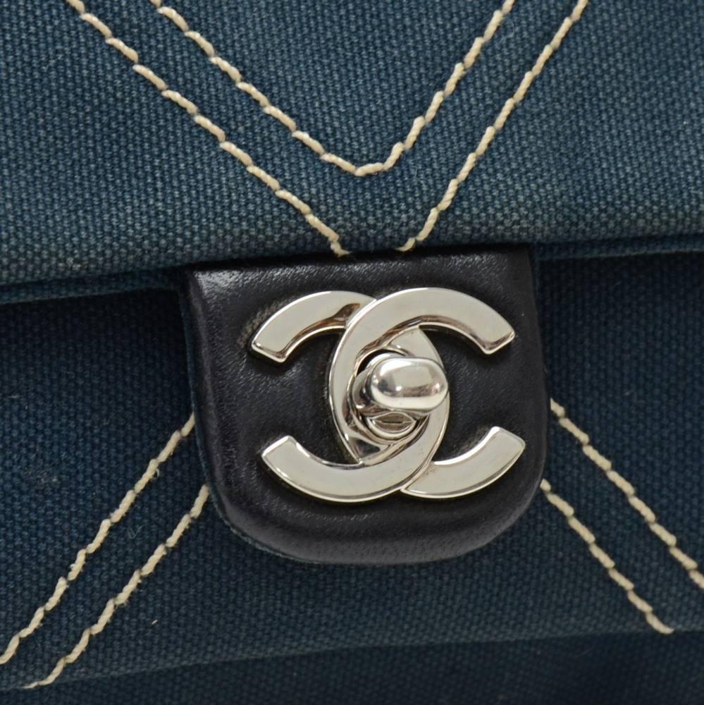 Chanel Navy Quilted Canvas No.5 Charm Flap Mini Hand Bag 1