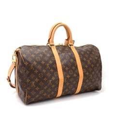 Louis Vuitton Keepall 45 Bandouliere Monogram Canvas Duffle Travel Bag + Strap