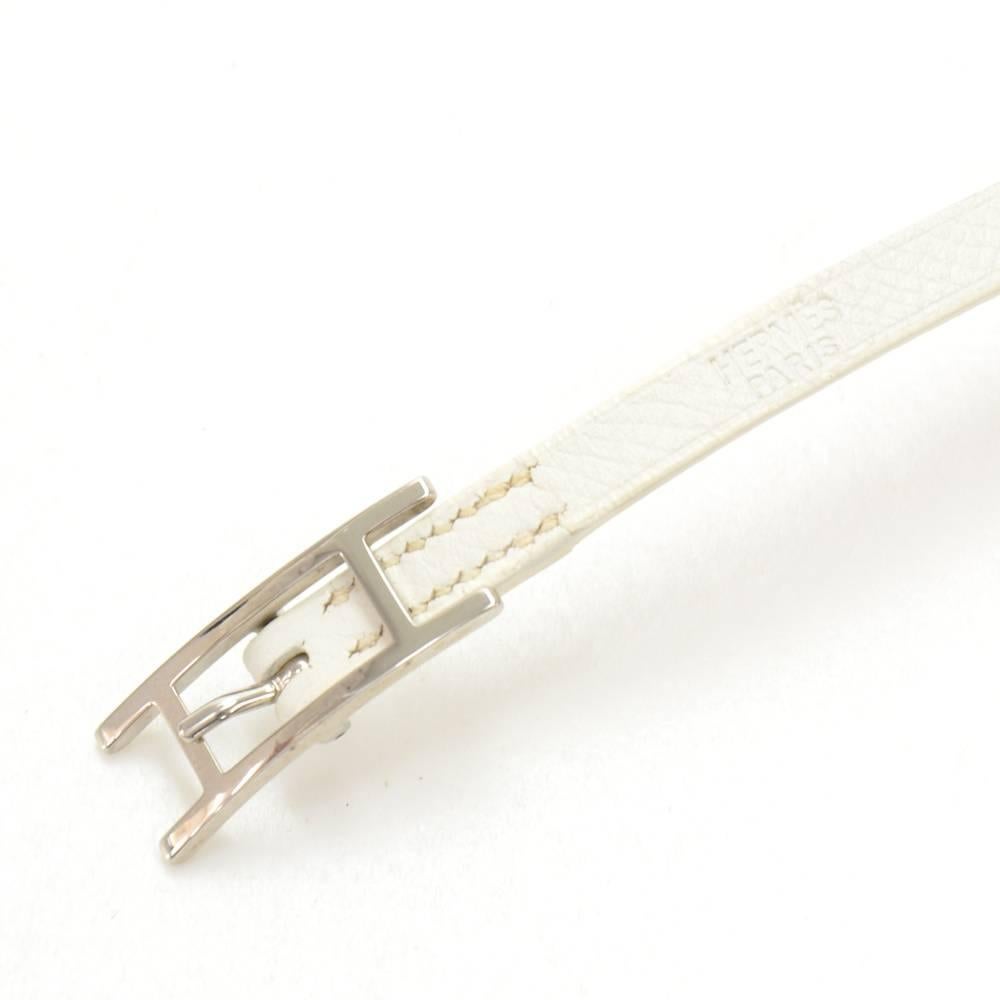 Hermes Api III White Leather Silver Tone H Logo Bracelet 2