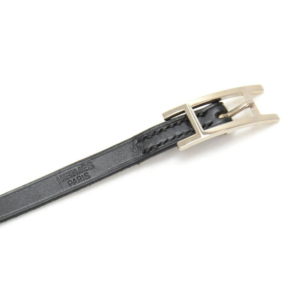 Hermes Api III Black Leather Silver Tone H Logo Long Wrap Bracelet 2