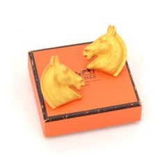 Hermes Gold Tone Horse Head Motif Earrings