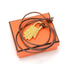 Hermes Gold Tone Hand Motif Cadena Pendant String Necklace