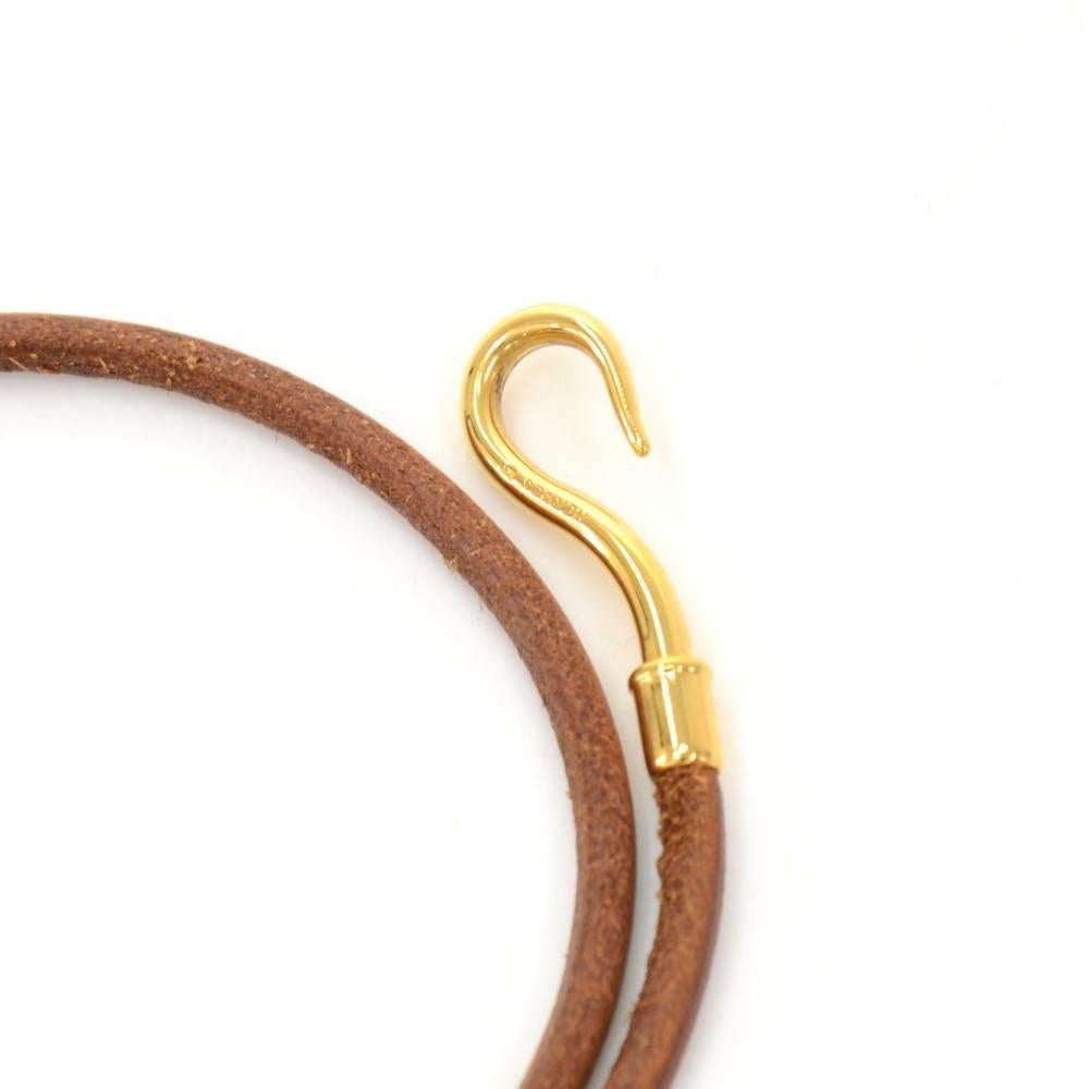 Hermes Brown Leather x Silver Tone Hook Double Wrap Jumbo Bracelet 2