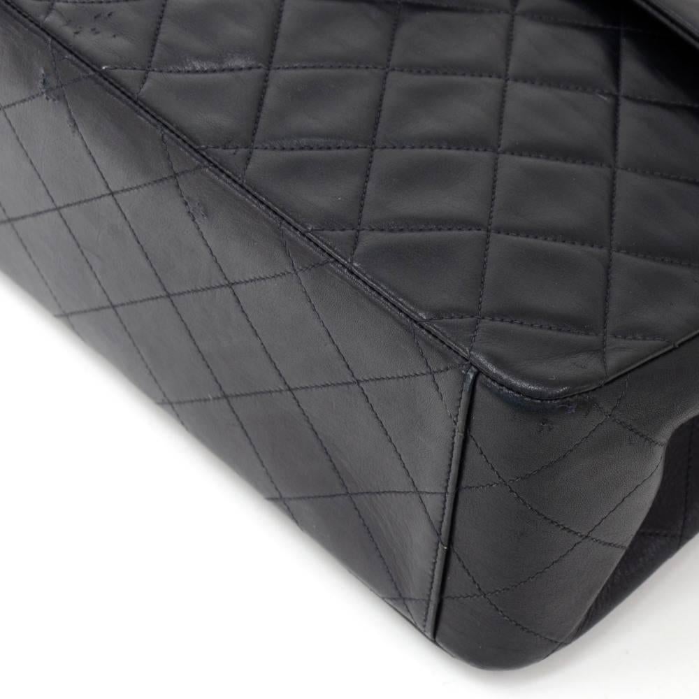 Chanel Vintage 13 Inch Maxi Jumbo Black Quilted Leather Shoulder Flap Bag 2