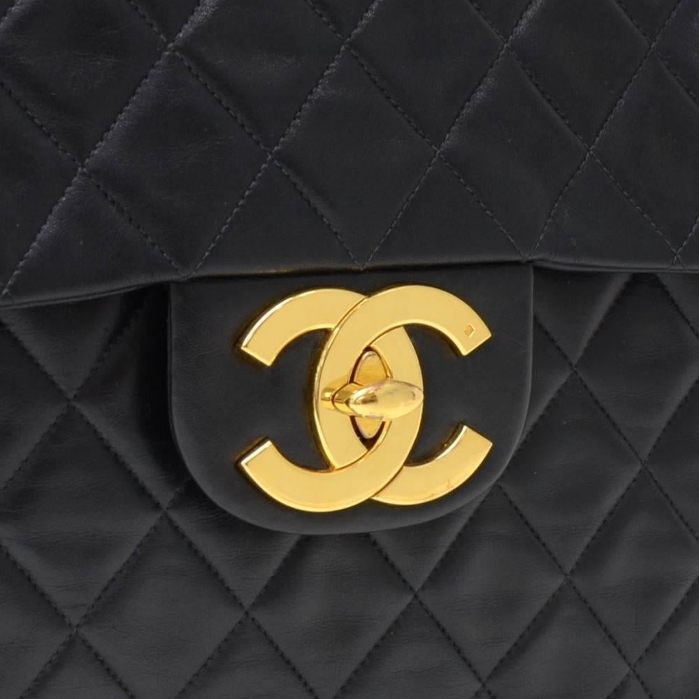 Chanel Vintage 13 Inch Maxi Jumbo Black Quilted Leather Shoulder Flap Bag 1