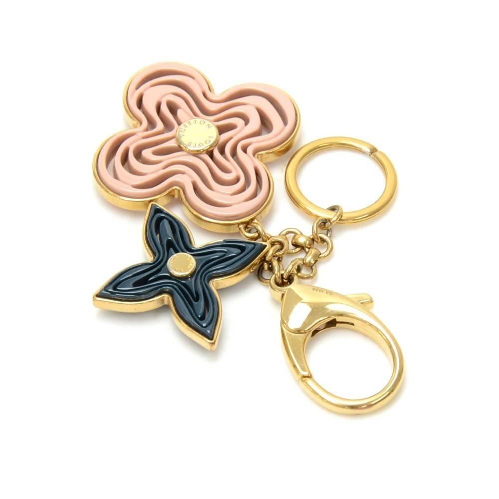 Beige Louis Vuitton Gold Tone Navy and Pink Monogram Naif Key Chain / Holder