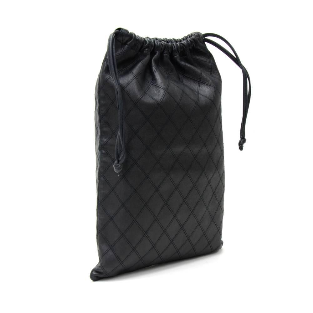 Chanel Vintage Black Quilted Leather String Bag In Good Condition In Fukuoka, Kyushu