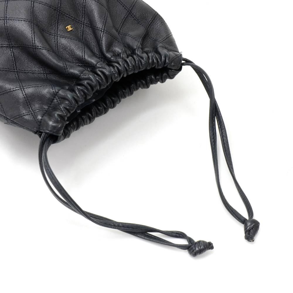 Chanel Vintage Black Quilted Leather String Bag 3