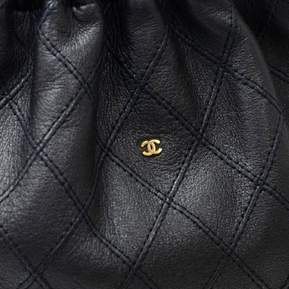 Chanel Vintage Black Quilted Leather String Bag 2