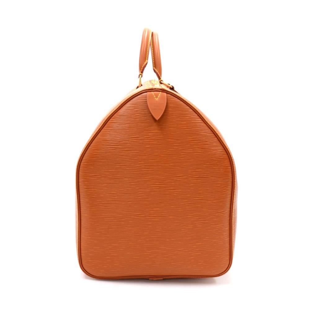 Orange Louis Vuitton Keepall 55 Brown Cipango Gold Epi Leather Duffle Travel Bag 