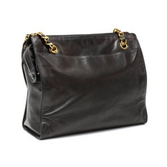 Chanel 12" CC Logo Black Leather Shoulder Tote Bag