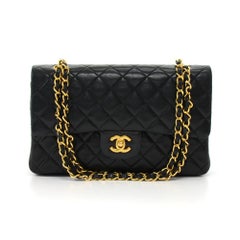 Vintage Chanel 2.55 10" Double Flap Black Quilted Leather Shoulder Bag