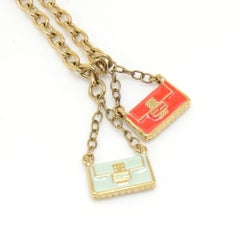 Fendi Gold Tone Baguette Bag Pendant Charm Necklace