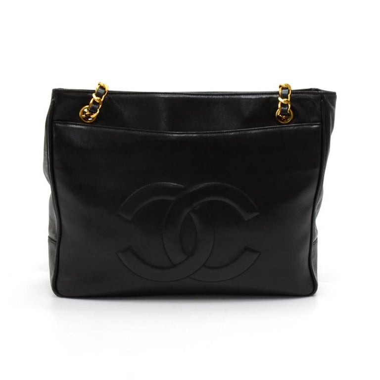 Chanel 12 Black Leather Medium Shoulder Tote Bag at 1stDibs