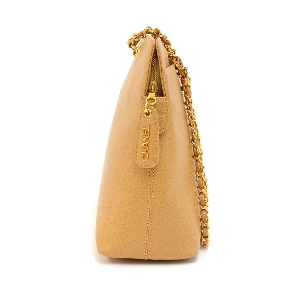 Chanel Beige Caviar Leather Medium Shoulder Chain Bag In Good Condition For Sale In Fukuoka, Kyushu
