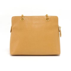 Chanel Beige Caviar Leather Medium Shoulder Chain Bag