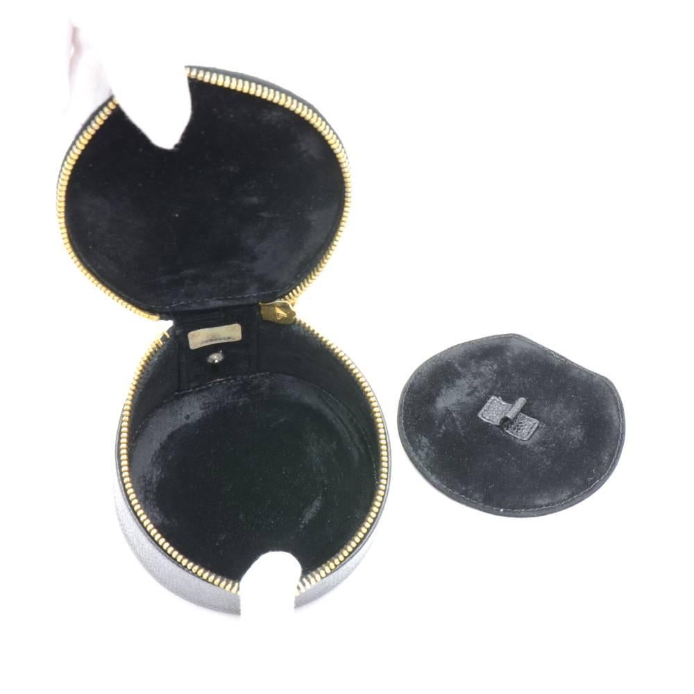 Vintage Chanel Black Caviar Leather Round Jewelry Case 4